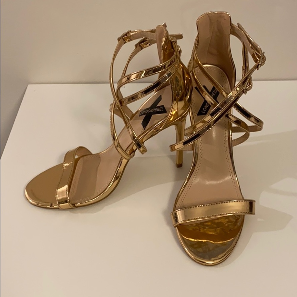 Rose gold strappy heels. Never worn